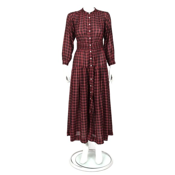 New DOEN Annika Plaid Red Black Button Front Maxi Dress Sz XS NWT /870 - Picture 2 of 8